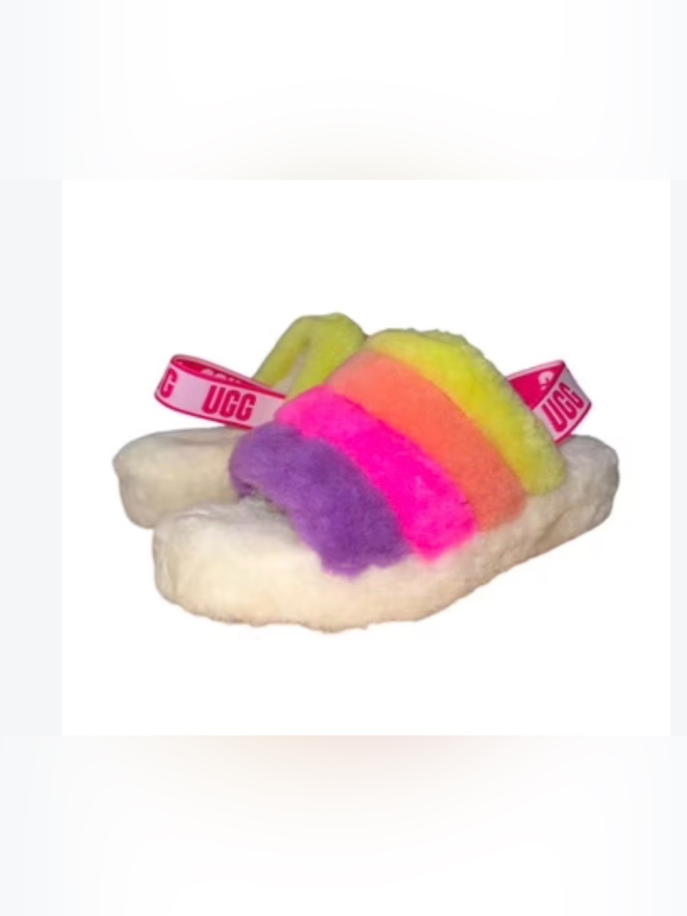 UGG Multicolor Fluff Slides - Rainbow Shearling Comfort size 6